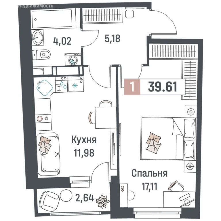 Планировка: 1-комнатная квартира