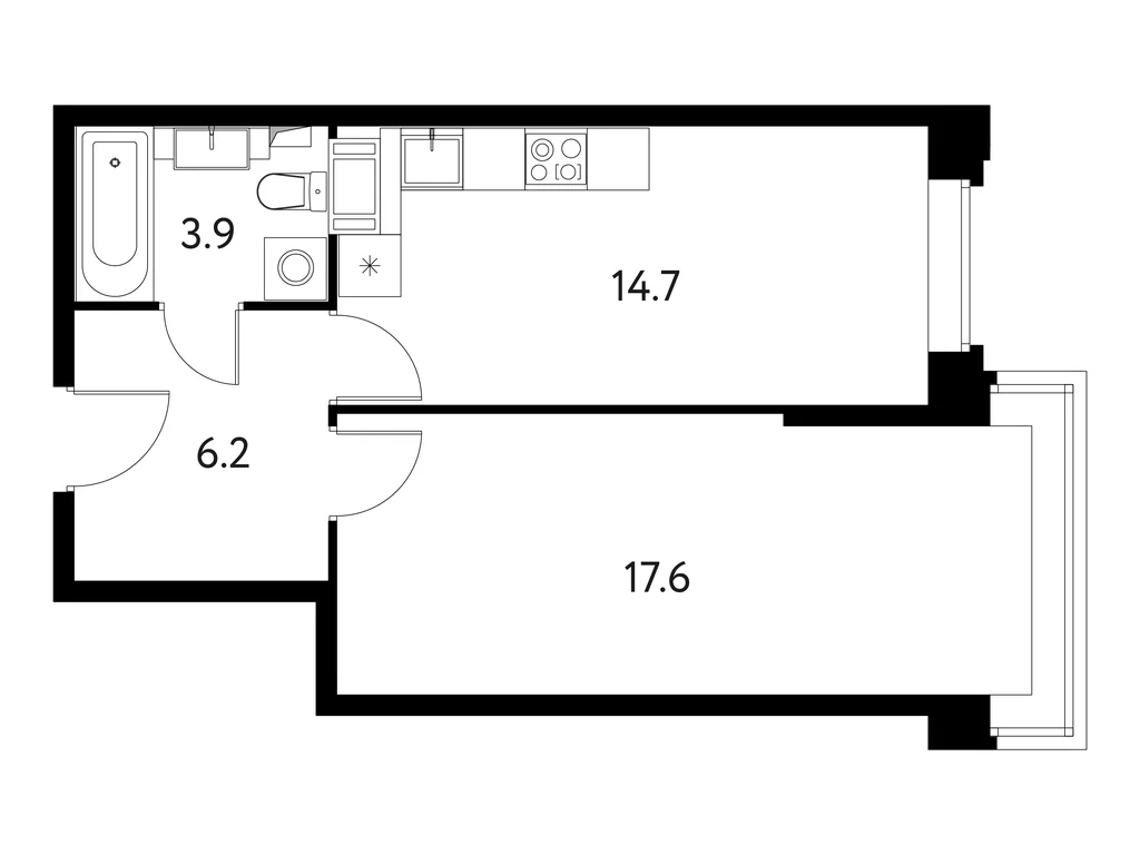 1-комнатная планировка 42,5 м²