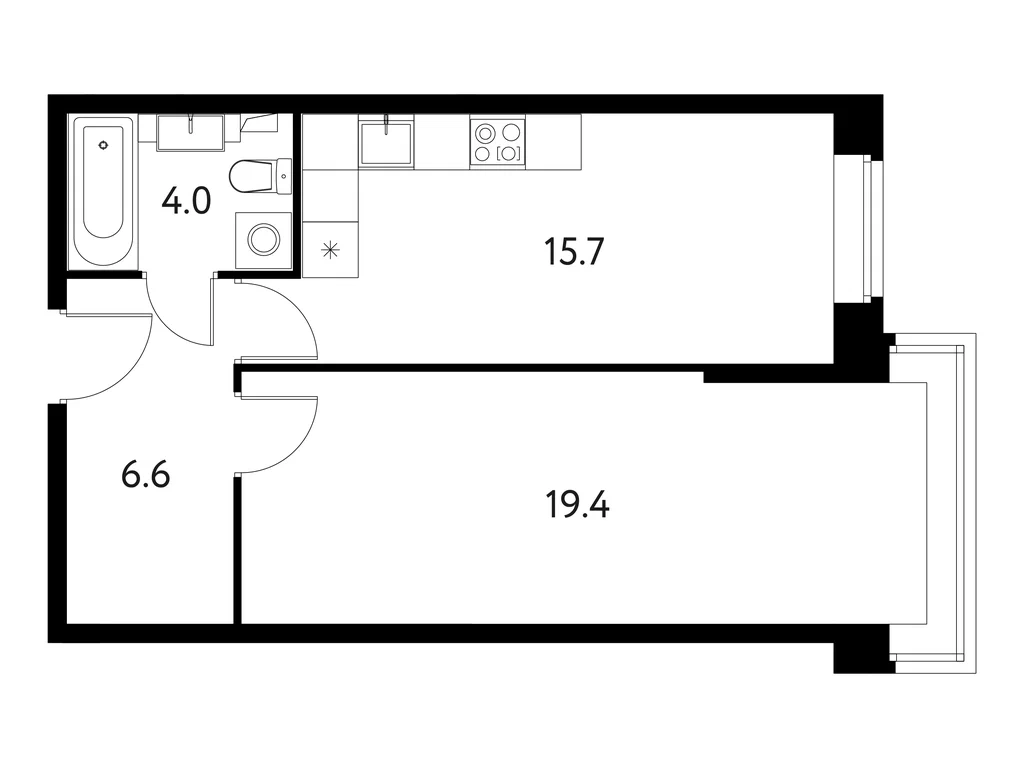 1-комнатная планировка 45,7 м²