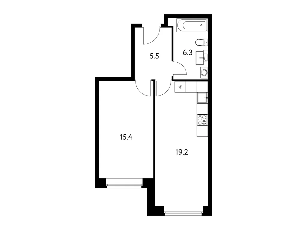 1-комнатная планировка 46,4 м²