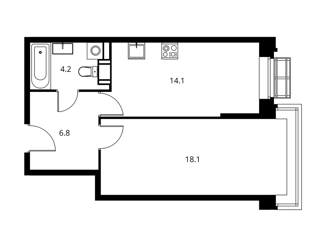 1-комнатная планировка 43,1 м²