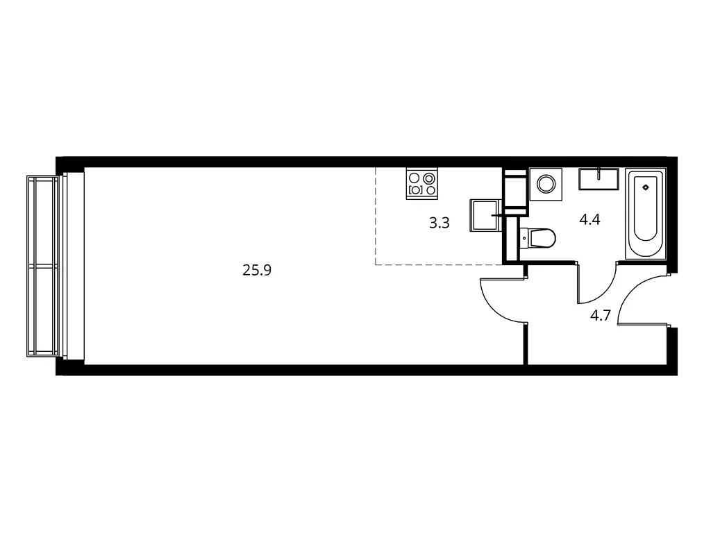 Студия планировка 38,3 м²
