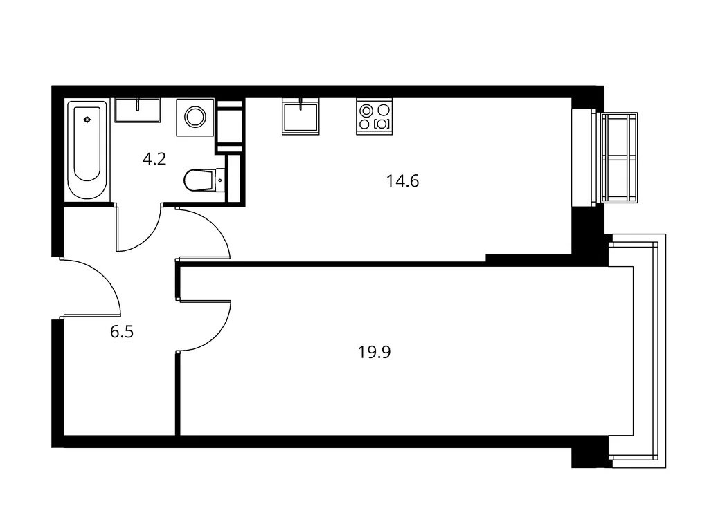 1-комнатная планировка 45,2 м²