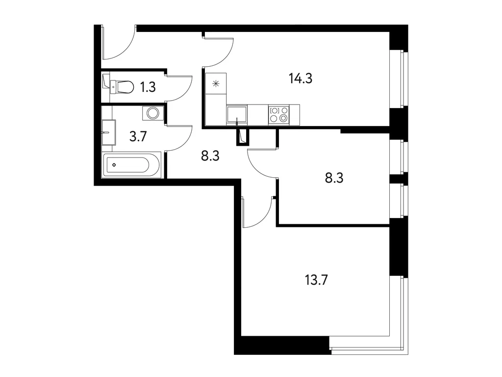 2-комнатная планировка 49,6 м²