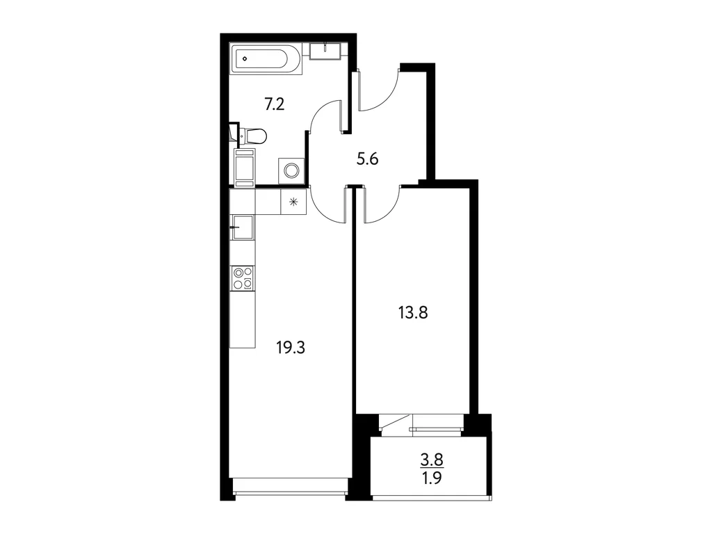 1-комнатная планировка 47,8 м²