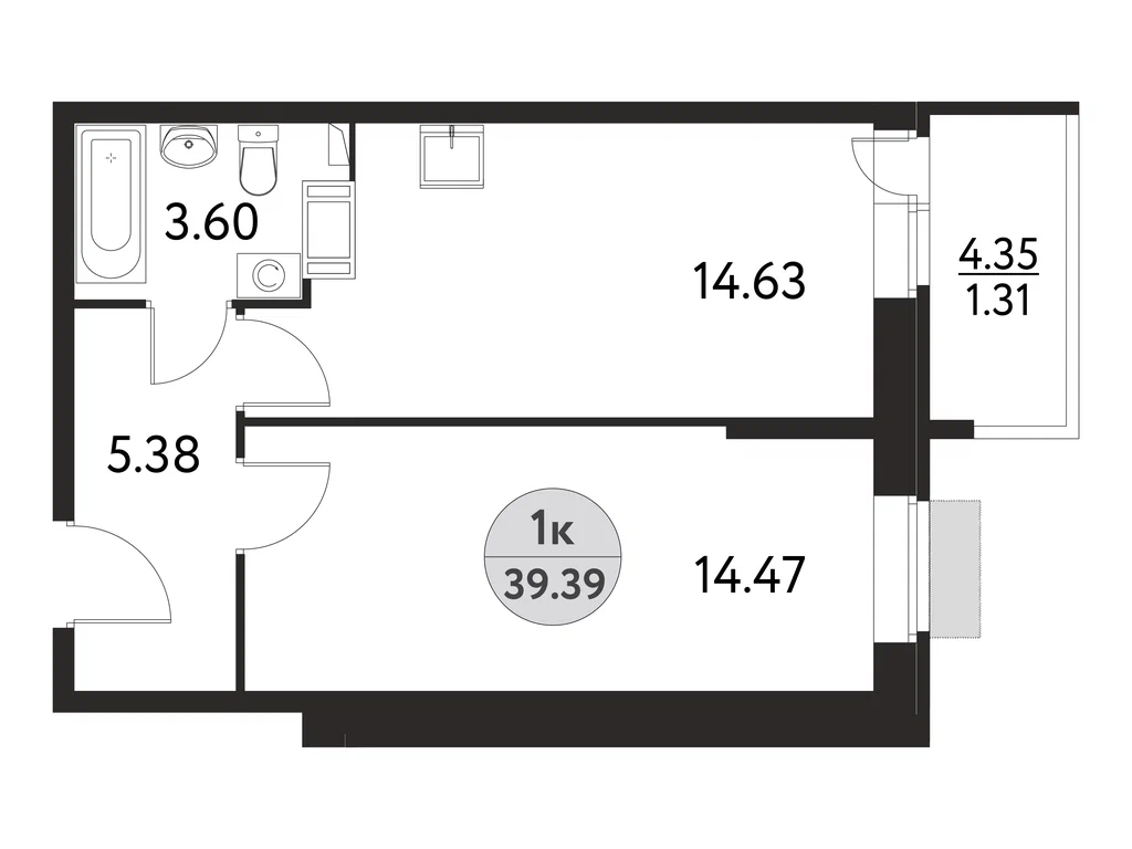 1-комнатная планировка 39,4 м²