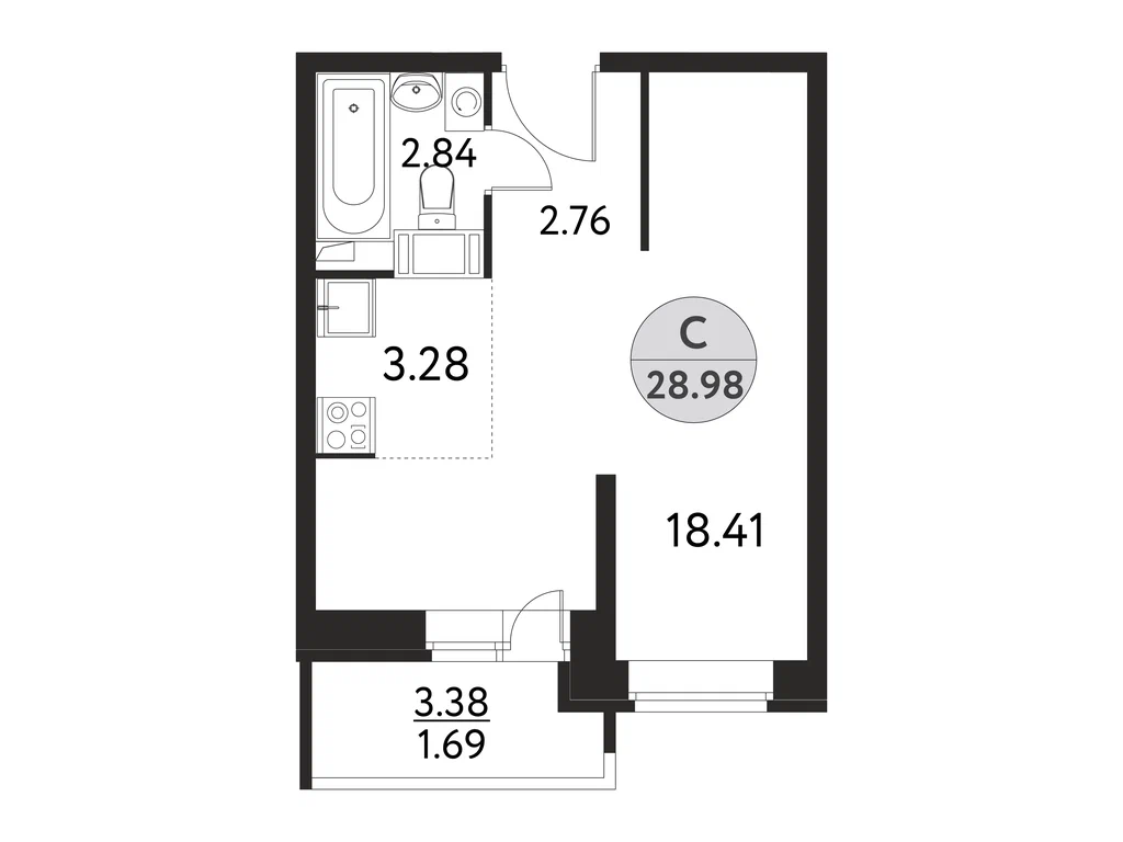 Студия планировка 29 м²