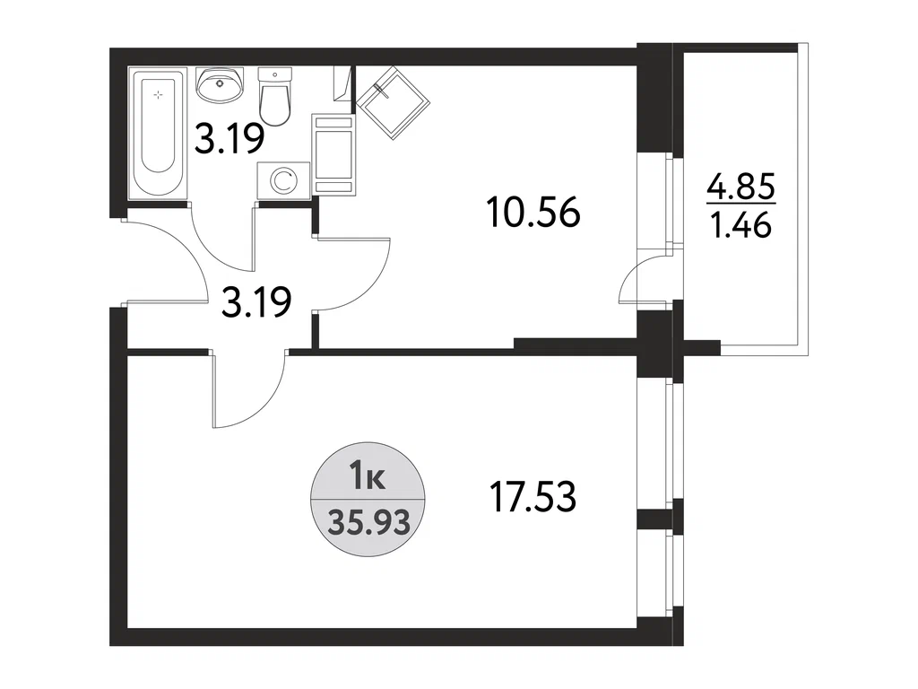 1-комнатная планировка 35,9 м²