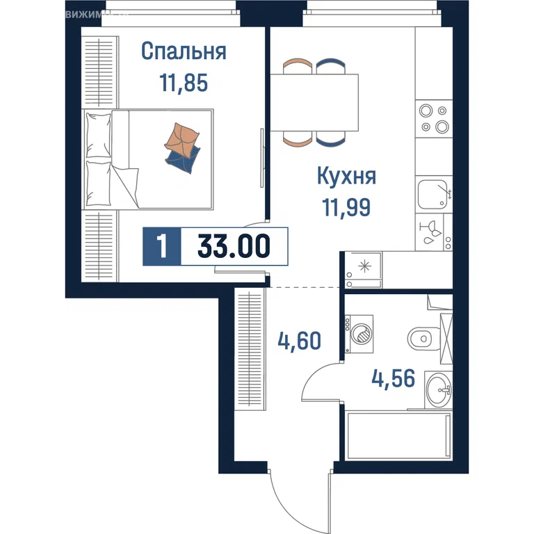 Планировка: 1-комнатная квартира