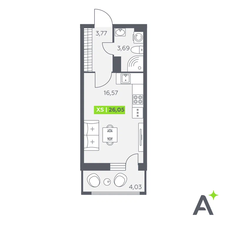 Студия планировка 26 м²