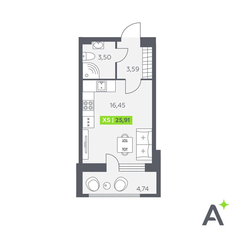 Студия планировка 25,9 м²