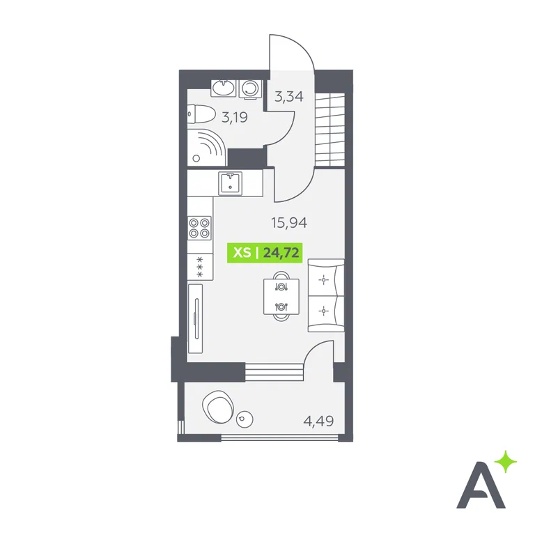 Студия планировка 24,7 м²