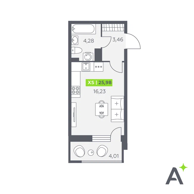 Студия планировка 26 м²