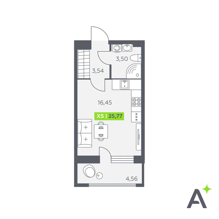 Студия планировка 25,8 м²