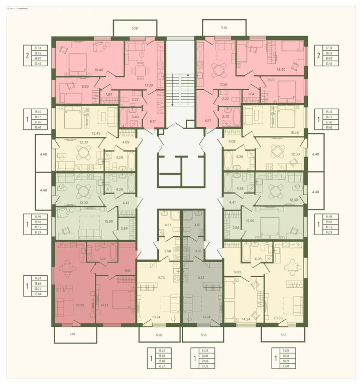 2-комнатная планировка 59,8 м²
