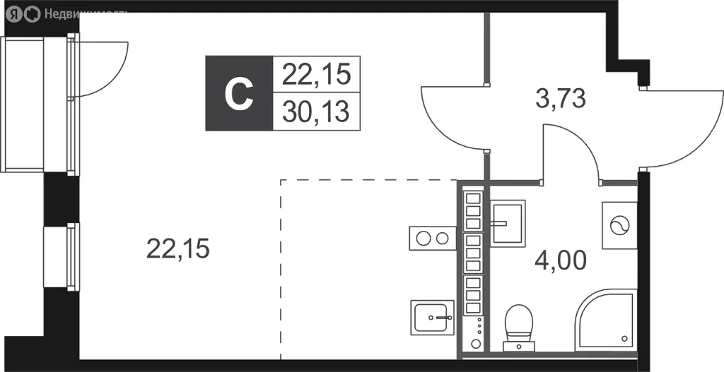 Студия планировка 30,1 м²