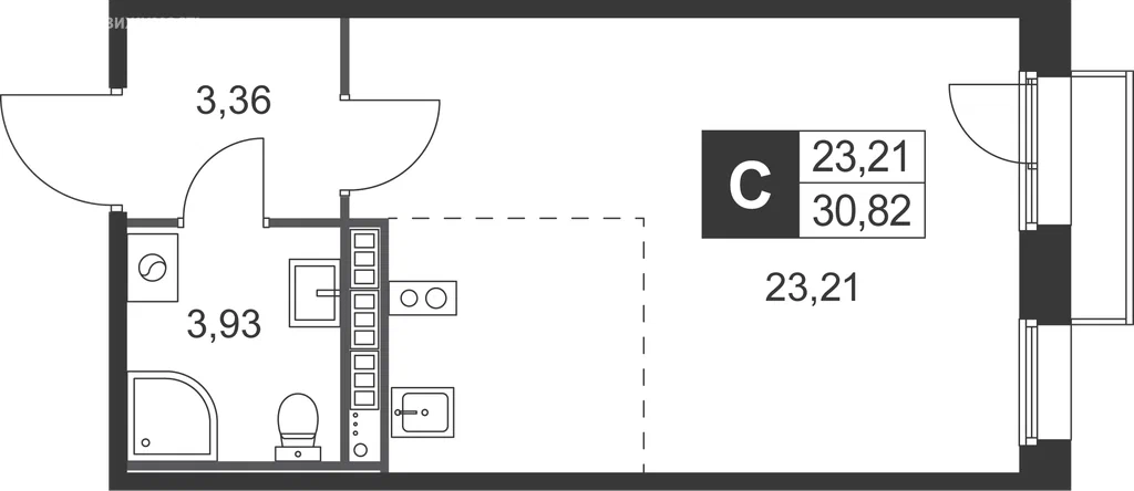 Студия планировка 30,8 м²
