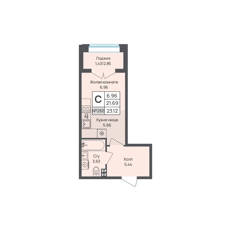 Студия планировка 23,1 м²