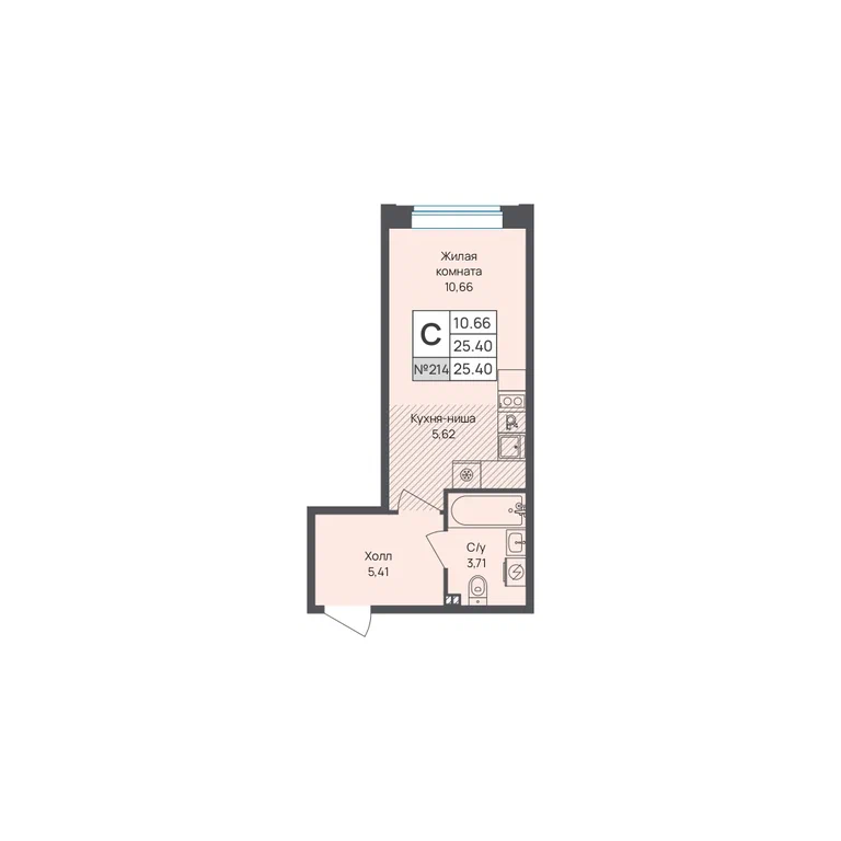 Студия планировка 25,4 м²