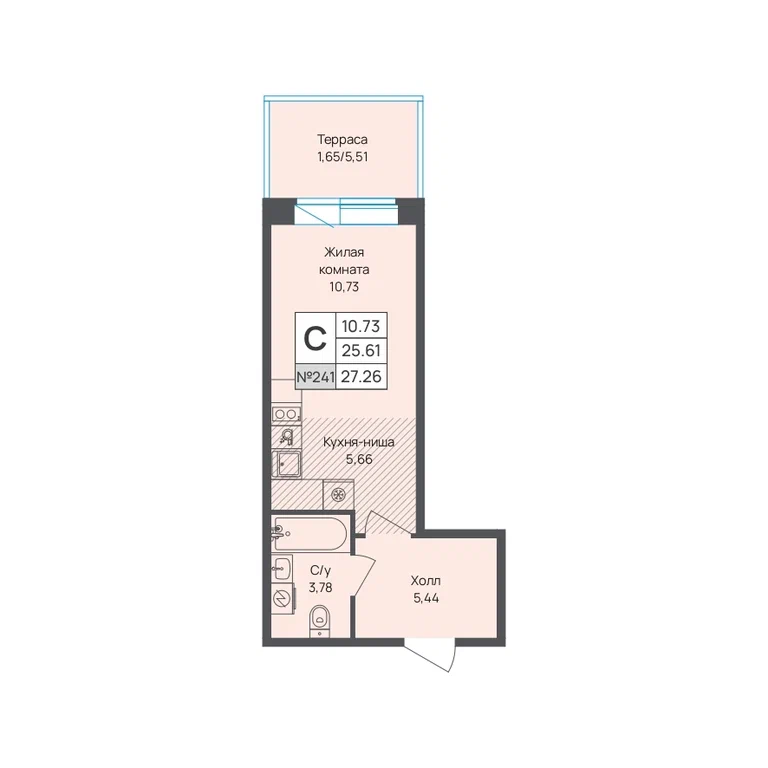 Студия планировка 27,3 м²