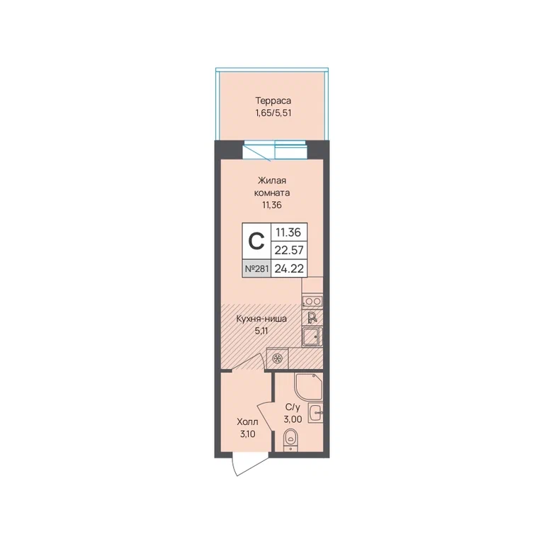 Студия планировка 24,2 м²