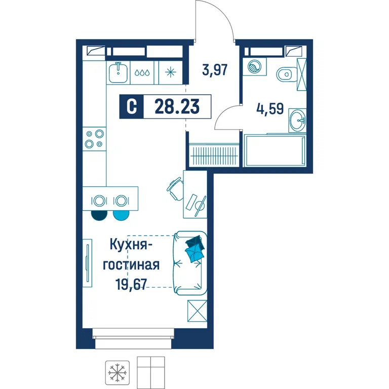 Студия планировка 28,2 м²