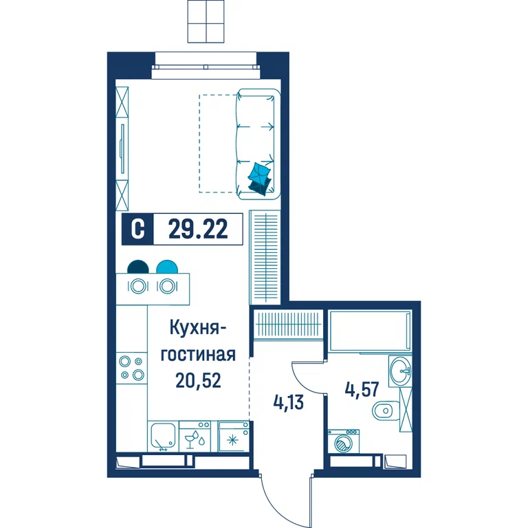 Студия планировка 29,2 м²