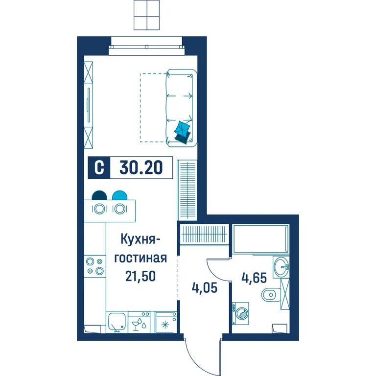 Студия планировка 30,2 м²
