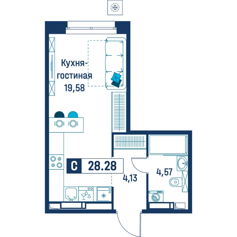 Студия планировка 28,3 м²